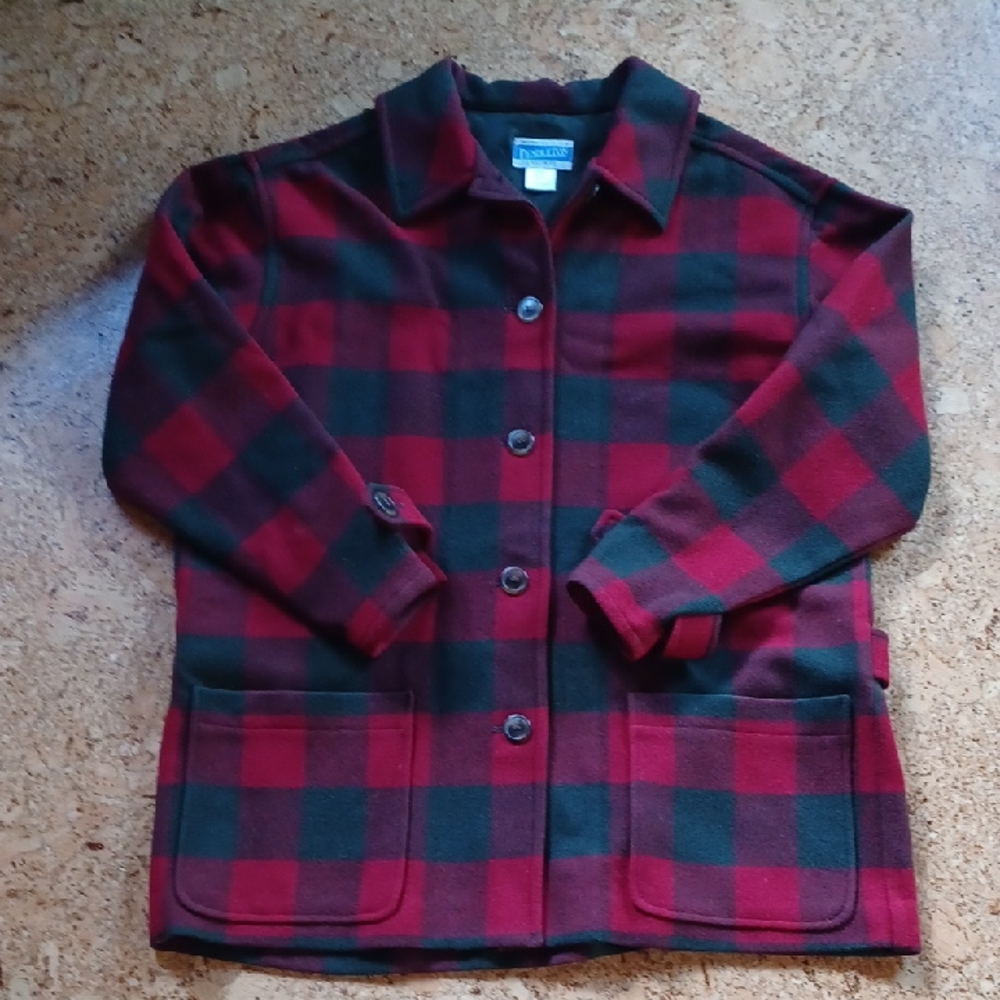 Pendleton Vintage Women's Green/Red Plaid 100% Wool Knockabout Jacket Size L